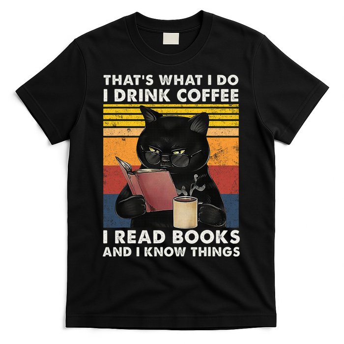That's What I Do I Drink Coffee I Read Books Retro Black Cat T-Shirt