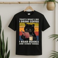 That's What I Do I Drink Coffee I Read Books Retro Black Cat T-Shirt