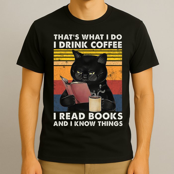 That's What I Do I Drink Coffee I Read Books Retro Black Cat T-Shirt