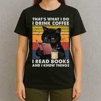 That's What I Do I Drink Coffee I Read Books Retro Black Cat T-Shirt