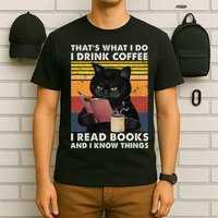 That's What I Do I Drink Coffee I Read Books Retro Black Cat T-Shirt
