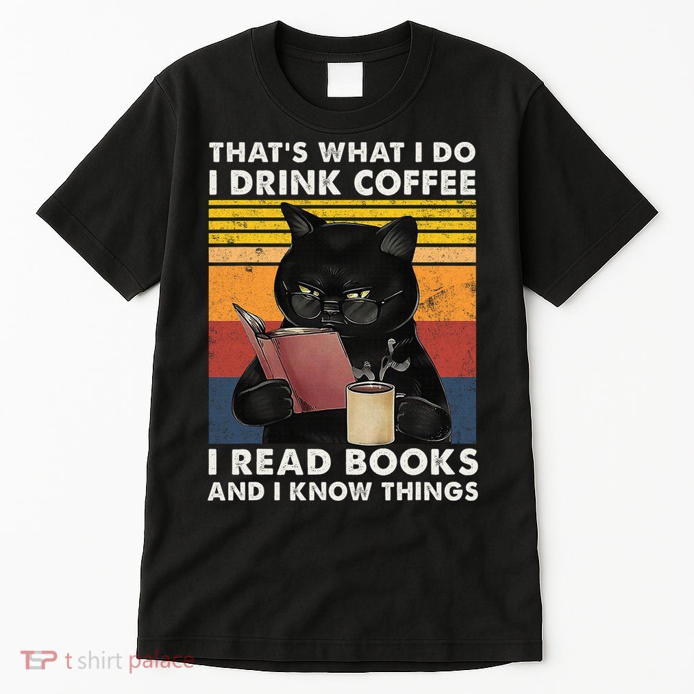 That's What I Do I Drink Coffee I Read Books Retro Black Cat Tall T-Shirt