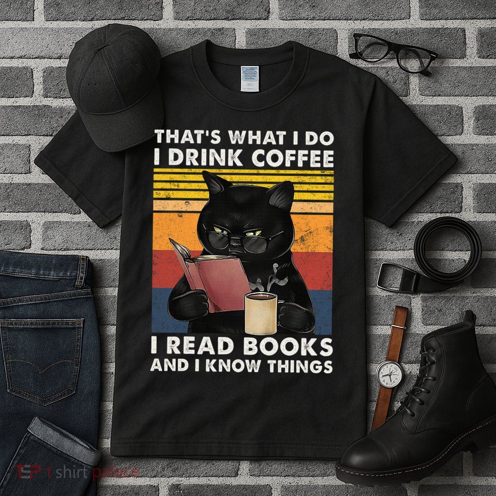That's What I Do I Drink Coffee I Read Books Retro Black Cat Tall T-Shirt