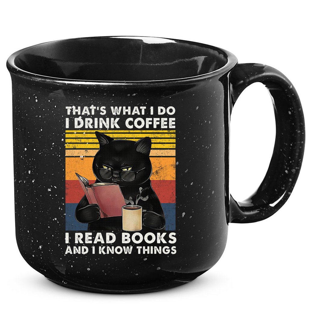 That's What I Do I Drink Coffee I Read Books Retro Black Cat 15oz Campfire Ceramic Mug