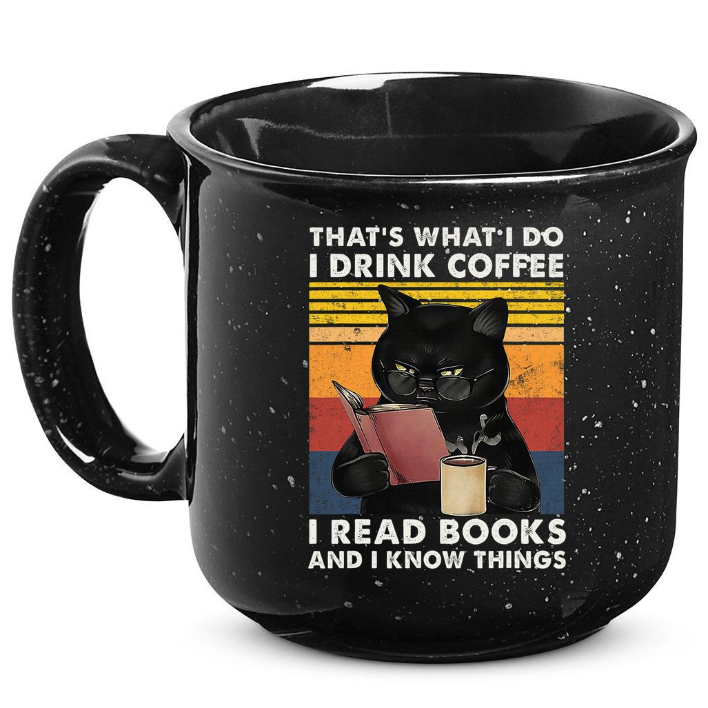 That's What I Do I Drink Coffee I Read Books Retro Black Cat 15oz Campfire Ceramic Mug
