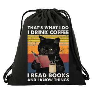 That's What I Do I Drink Coffee I Read Books Retro Black Cat Drawstring Bag