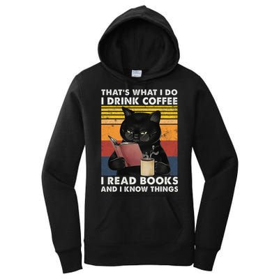 That's What I Do I Drink Coffee I Read Books Retro Black Cat Women's Pullover Hoodie