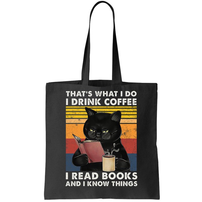 That's What I Do I Drink Coffee I Read Books Retro Black Cat Tote Bag