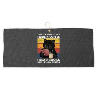 That's What I Do I Drink Coffee I Read Books Retro Black Cat Large Microfiber Waffle Golf Towel