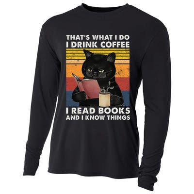 That's What I Do I Drink Coffee I Read Books Retro Black Cat Cooling Performance Long Sleeve Crew