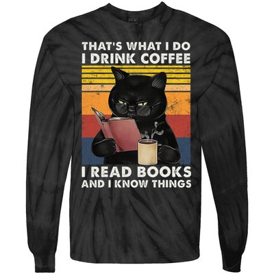 That's What I Do I Drink Coffee I Read Books Retro Black Cat Tie-Dye Long Sleeve Shirt