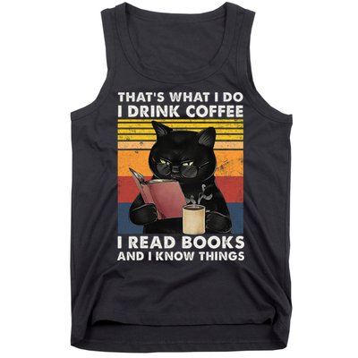 That's What I Do I Drink Coffee I Read Books Retro Black Cat Tank Top