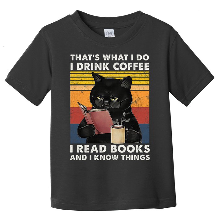 That's What I Do I Drink Coffee I Read Books Retro Black Cat Toddler T-Shirt