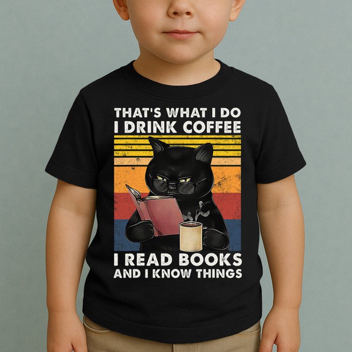 That's What I Do I Drink Coffee I Read Books Retro Black Cat Toddler T-Shirt