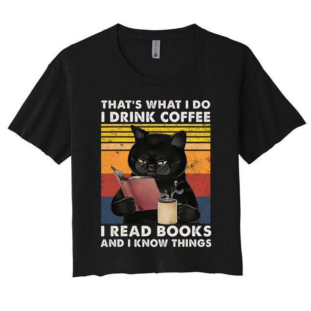 That's What I Do I Drink Coffee I Read Books Retro Black Cat Crop Top