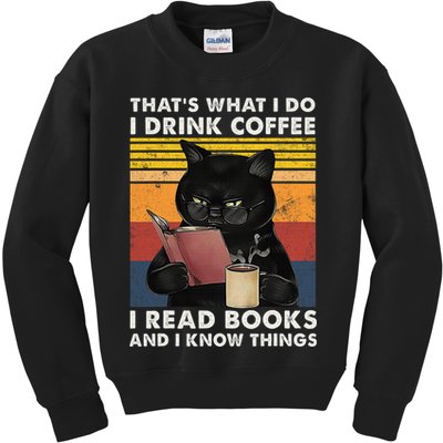 That's What I Do I Drink Coffee I Read Books Retro Black Cat Kids Sweatshirt