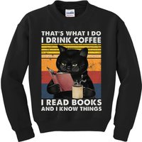 That's What I Do I Drink Coffee I Read Books Retro Black Cat Kids Sweatshirt