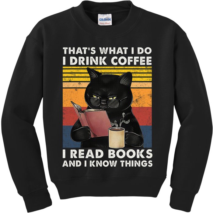 That's What I Do I Drink Coffee I Read Books Retro Black Cat Kids Sweatshirt