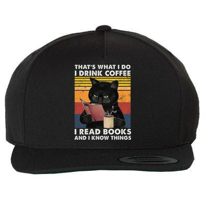 That's What I Do I Drink Coffee I Read Books Retro Black Cat Wool Snapback Cap