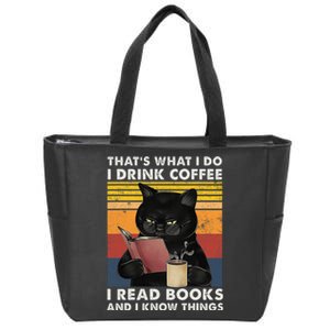 That's What I Do I Drink Coffee I Read Books Retro Black Cat Zip Tote Bag