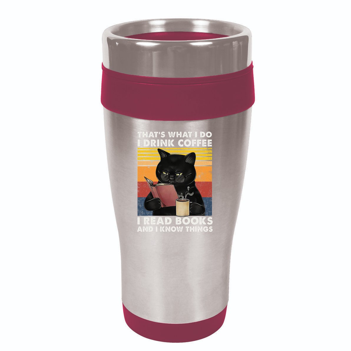 That's What I Do I Drink Coffee I Read Books Retro Black Cat 16oz Travel Tumbler
