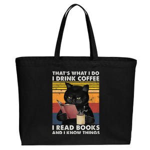 That's What I Do I Drink Coffee I Read Books Retro Black Cat Cotton Canvas Jumbo Tote