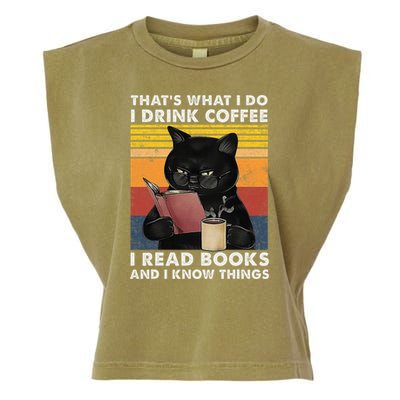That's What I Do I Drink Coffee I Read Books Retro Black Cat Garment-Dyed Women's Muscle Tee