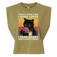 That's What I Do I Drink Coffee I Read Books Retro Black Cat Garment-Dyed Women's Muscle Tee