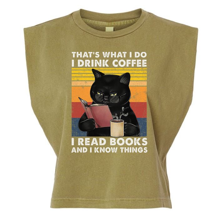 That's What I Do I Drink Coffee I Read Books Retro Black Cat Garment-Dyed Women's Muscle Tee