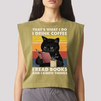 That's What I Do I Drink Coffee I Read Books Retro Black Cat Garment-Dyed Women's Muscle Tee