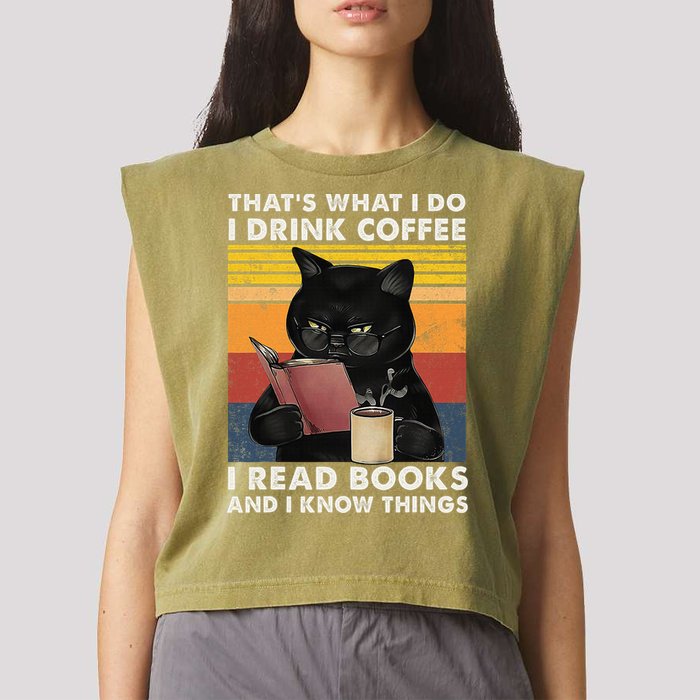 That's What I Do I Drink Coffee I Read Books Retro Black Cat Garment-Dyed Women's Muscle Tee