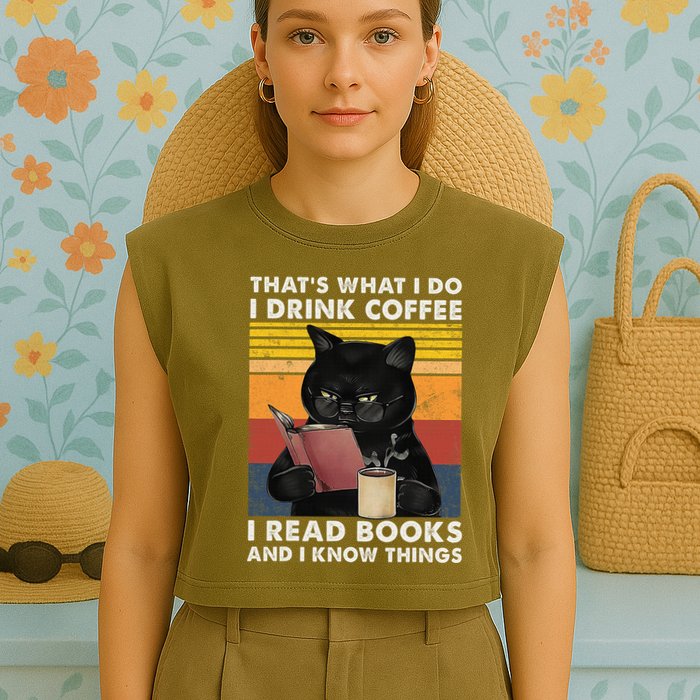 That's What I Do I Drink Coffee I Read Books Retro Black Cat Garment-Dyed Women's Muscle Tee
