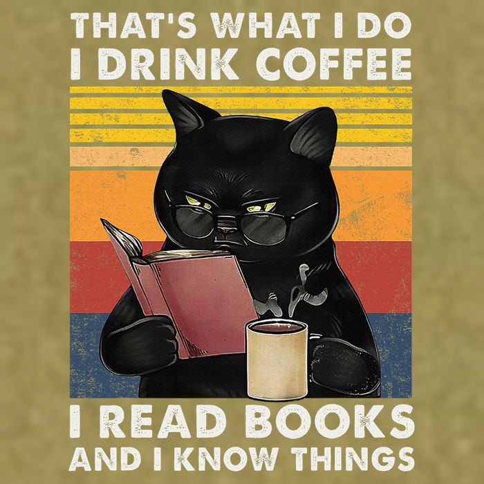 That's What I Do I Drink Coffee I Read Books Retro Black Cat Garment-Dyed Women's Muscle Tee