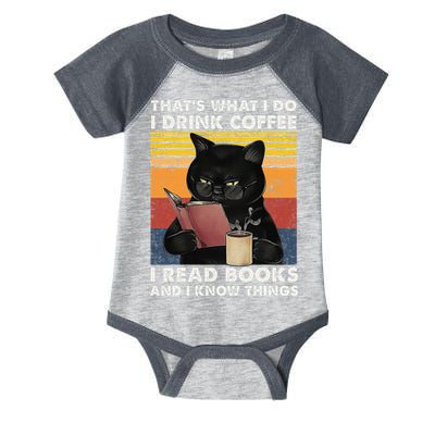 That's What I Do I Drink Coffee I Read Books Retro Black Cat Infant Baby Jersey Bodysuit