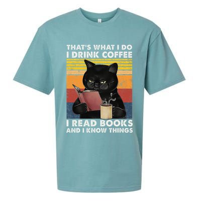 That's What I Do I Drink Coffee I Read Books Retro Black Cat Sueded Cloud Jersey T-Shirt
