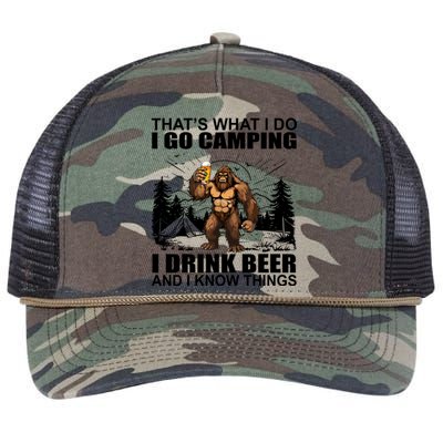 Thats What I Do I Go Camping I Drink Beer And I Know Things Retro Rope Trucker Hat Cap