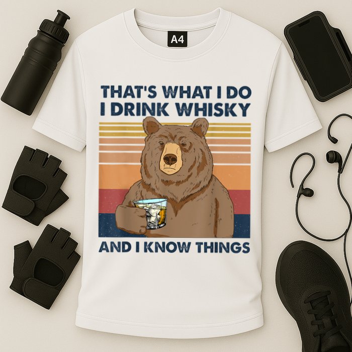 That's What I Do I Drink Whiskey And I Know Things Bear Tee Cooling Performance Crew T-Shirt