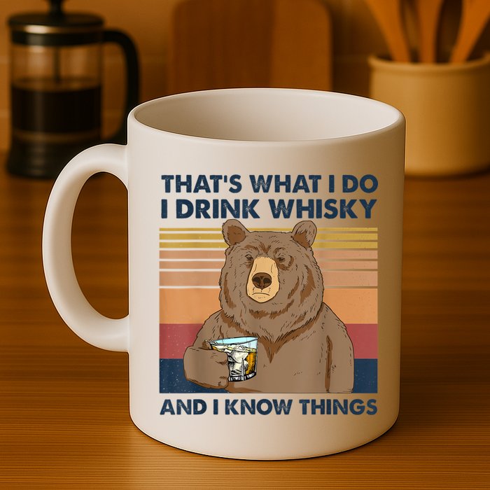 That's What I Do I Drink Whiskey And I Know Things Bear Tee Mug