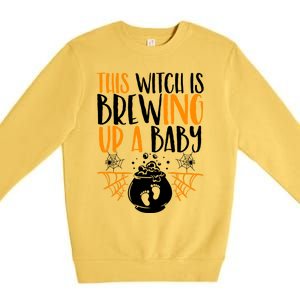 This Witch Is Brewing Up A Halloween Pregnant Costume Gift Premium Crewneck Sweatshirt