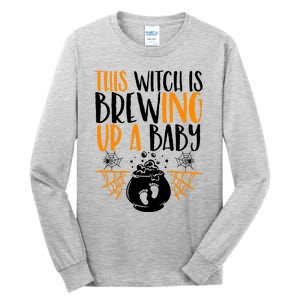 This Witch Is Brewing Up A Halloween Pregnant Costume Gift Tall Long Sleeve T-Shirt