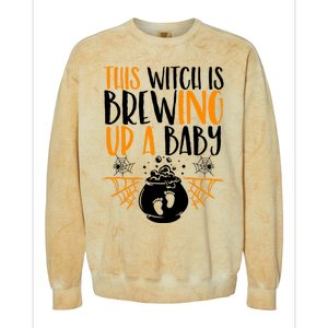 This Witch Is Brewing Up A Halloween Pregnant Costume Gift Colorblast Crewneck Sweatshirt