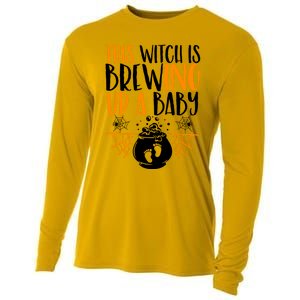 This Witch Is Brewing Up A Halloween Pregnant Costume Gift Cooling Performance Long Sleeve Crew