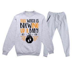 This Witch Is Brewing Up A Halloween Pregnant Costume Gift Premium Crewneck Sweatsuit Set