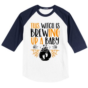 This Witch Is Brewing Up A Halloween Pregnant Costume Gift Baseball Sleeve Shirt