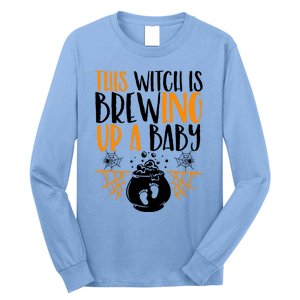 This Witch Is Brewing Up A Halloween Pregnant Costume Gift Long Sleeve Shirt