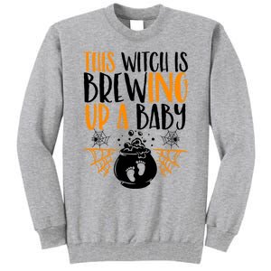 This Witch Is Brewing Up A Halloween Pregnant Costume Gift Tall Sweatshirt