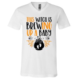 This Witch Is Brewing Up A Halloween Pregnant Costume Gift V-Neck T-Shirt