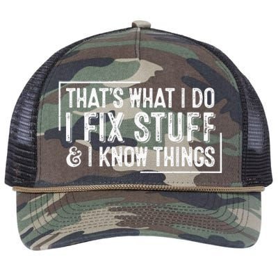 ThatS What I Do I Fix Stuff And I Know Things Retro Rope Trucker Hat Cap