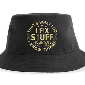 That's What I Do I Fix Stuff And I Know Things Mechanic Sustainable Bucket Hat