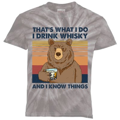 That's What I Do I Drink Whiskey And I Know Things Bear Tee Kids Tie-Dye T-Shirt